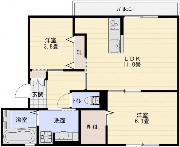 エクセレント曙川東Ⅱ(2LDK/2階)の間取り写真