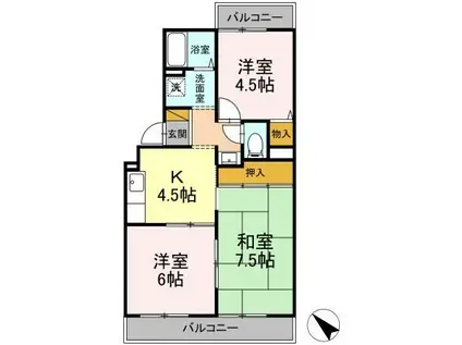 ボア・クレールB(3K/3階)の間取り写真