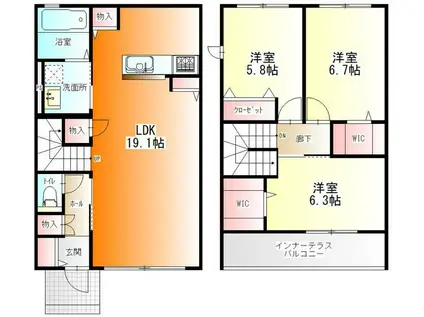 コクーンパレス横濱瀬谷B(3LDK/1階)の間取り写真
