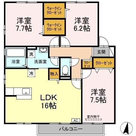プレザントA棟(3LDK/2階)の間取り写真