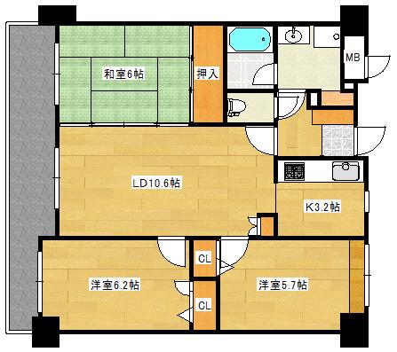 藤和己斐本町ホームズ弐番館(3LDK/7階)の間取り写真