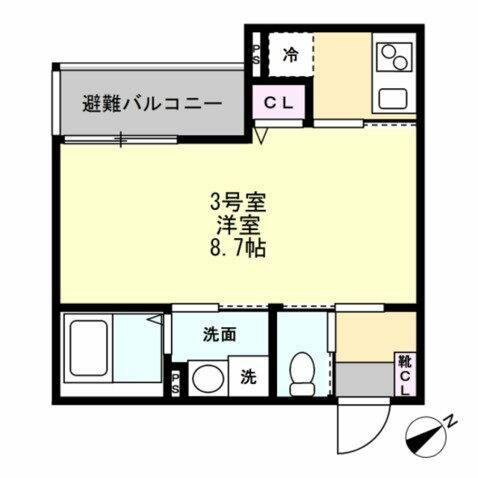ベイルーム矢部リエート(1K/2階)の間取り写真