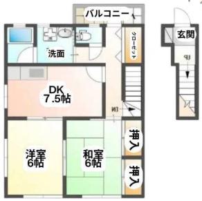 Tハイツ(2DK/2階)の間取り写真