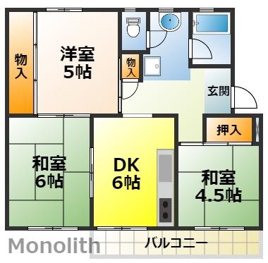 鶴山台28号棟(3DK/2階)の間取り写真