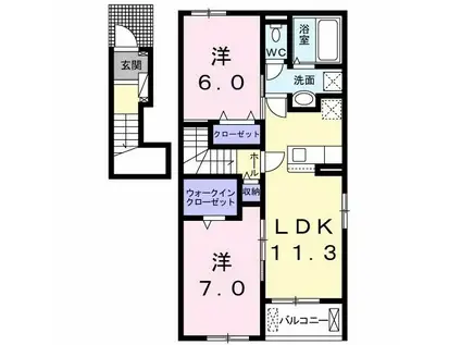 ライジュ(2LDK/2階)の間取り写真