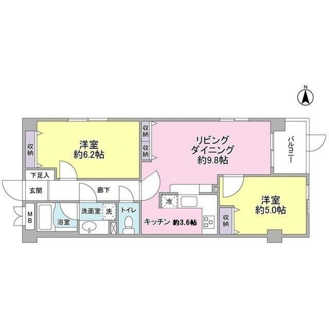 ラフィナート深沢(2LDK/2階)の間取り写真