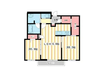 クリスタル シャーメゾン(2LDK/2階)の間取り写真