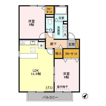 ヴィラージュB(2LDK/1階)の間取り写真
