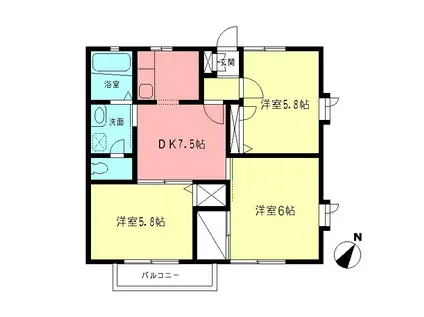 パストラルコテージC(3DK/2階)の間取り写真