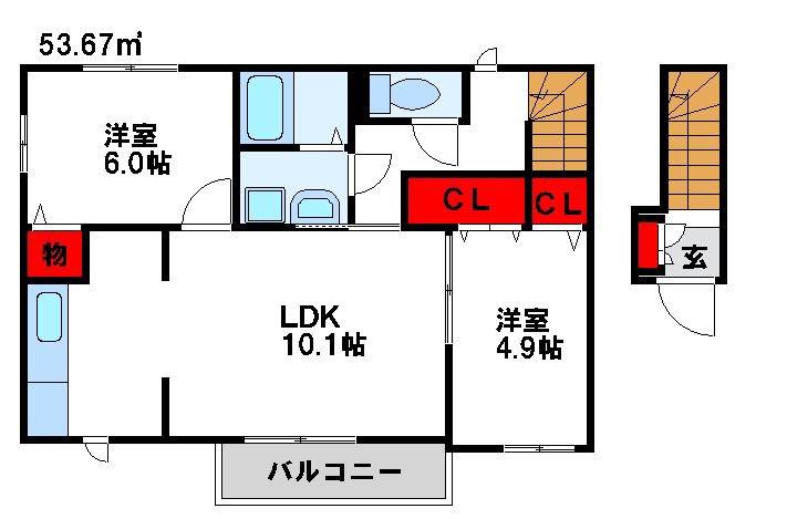 ニュークレストールノブ(2LDK/2階)の間取り写真