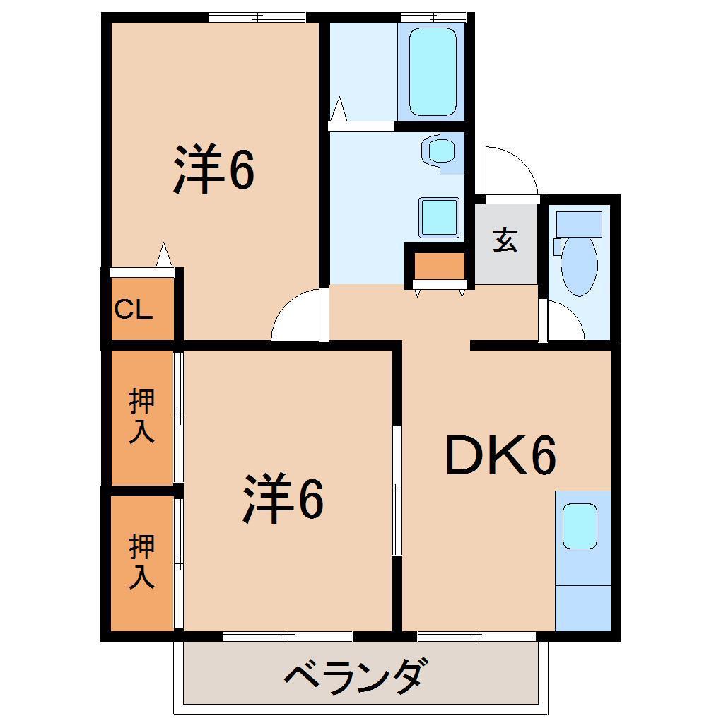サンポートA棟(2DK/1階)の間取り写真