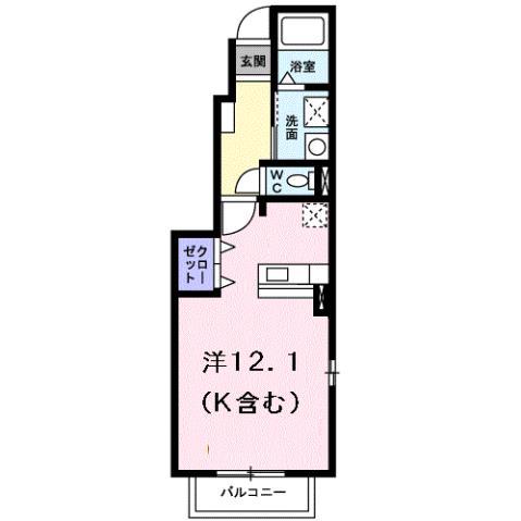 リヴェール南片江(ワンルーム/1階)の間取り写真