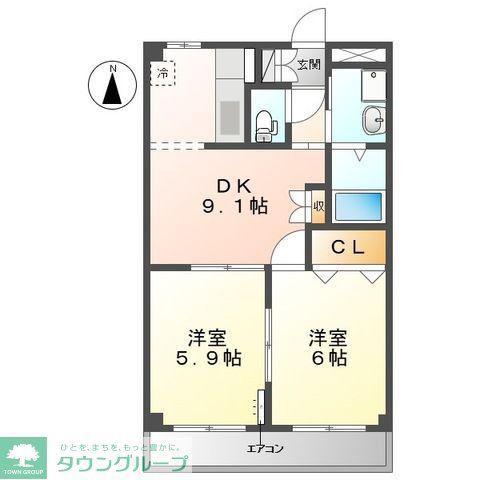 クレイスヴィラ(2DK/1階)の間取り写真