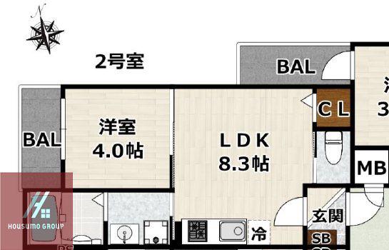 サフィールロジェ大阪城公園(1LDK/2階)の間取り写真