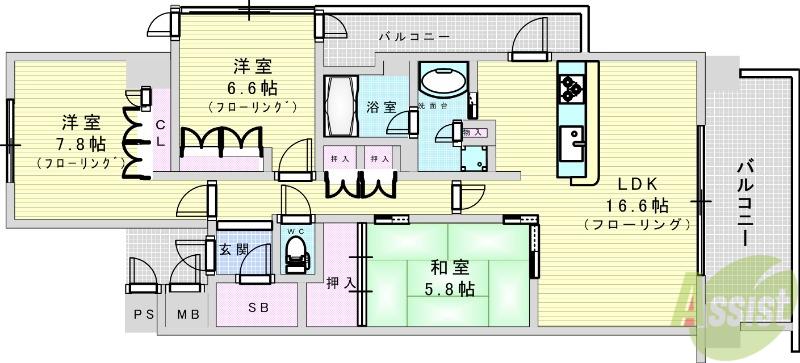 ジオ千里中央フロントコートA棟(3LDK/6階)の間取り写真