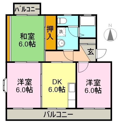 サザンウィンド北園(3DK/3階)の間取り写真