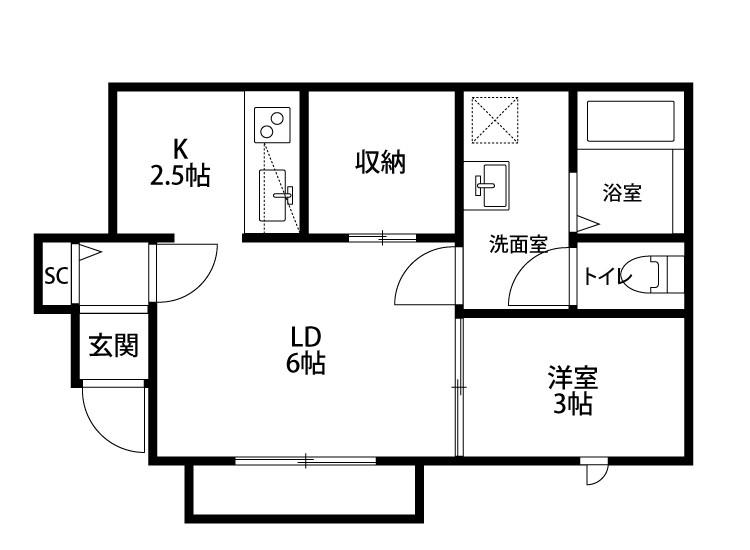 アーバン礎町(1LDK/1階)の間取り写真