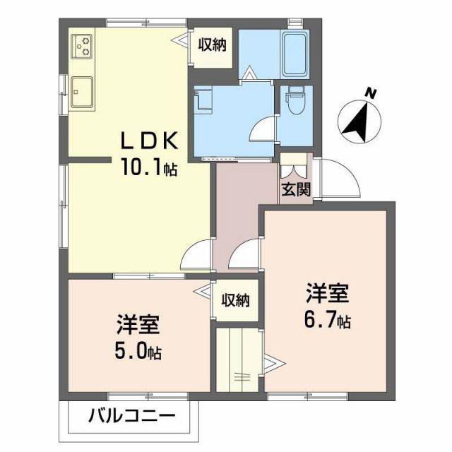 フレグランス吉田 B棟(2LDK/2階)の間取り写真