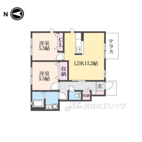 ラフィナートB・C(2LDK/1階)の間取り写真