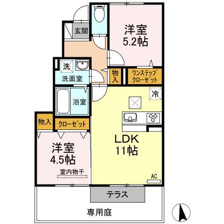 グランツ上薬王寺(2LDK/1階)の間取り写真
