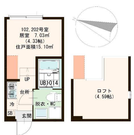 高砂レジデンス(1K/2階)の間取り写真