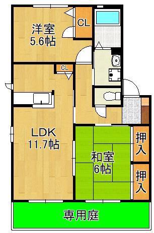プレジールアンD棟(2LDK/1階)の間取り写真