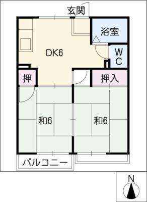 ハイツ寺沢(2DK/1階)の間取り写真