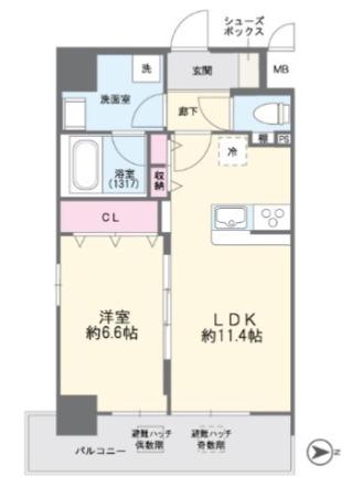 FUKU島之内(1LDK/11階)の間取り写真
