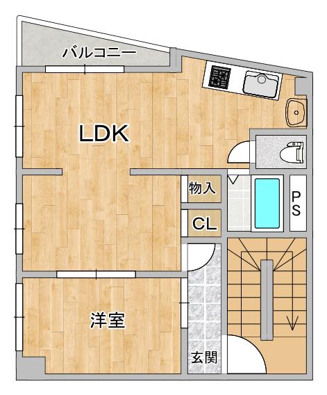 西田ビル(1LDK/3階)の間取り写真