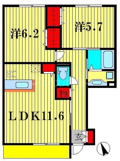 ボナール酒井根I号棟(2LDK/1階)の間取り写真