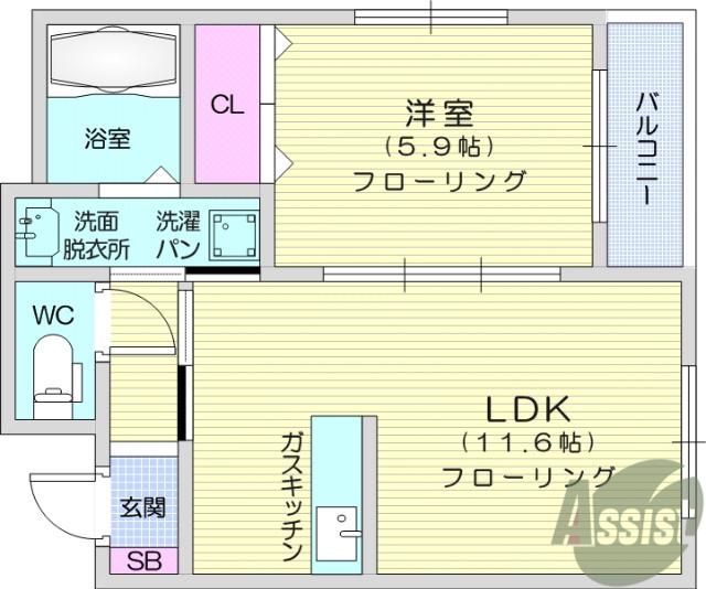 シャインパレス(1LDK/3階)の間取り写真
