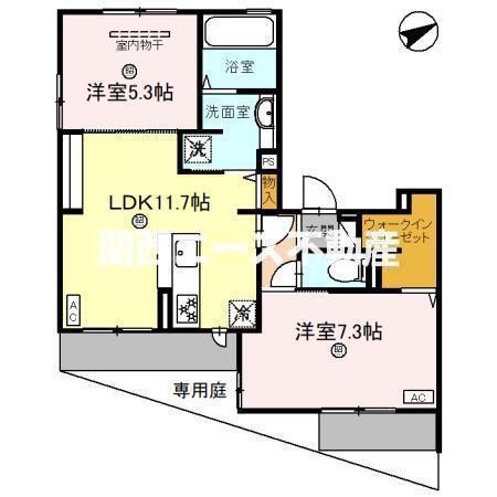 プレステージア忍ケ丘(2LDK/1階)の間取り写真