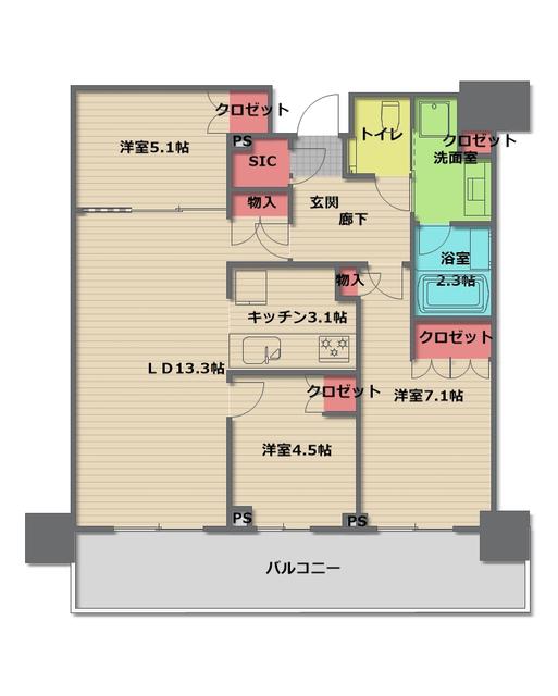 グランドメゾン新梅田タワー THE CLUB RESIDENCE(3LDK/33階)の間取り写真