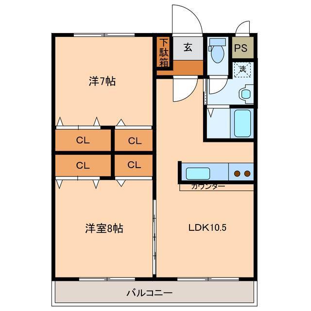 オーベル グランディオ倉前(2LDK/1階)の間取り写真