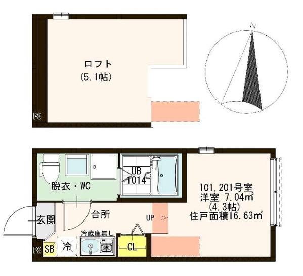 ハーモニーテラス梅島V(ワンルーム/1階)の間取り写真