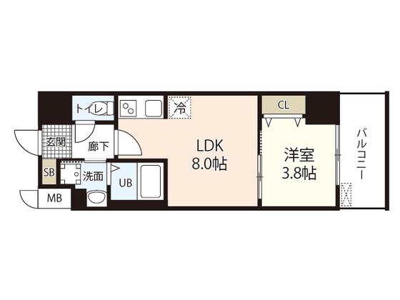 S-RESIDENCE表町(1LDK/15階)の間取り写真