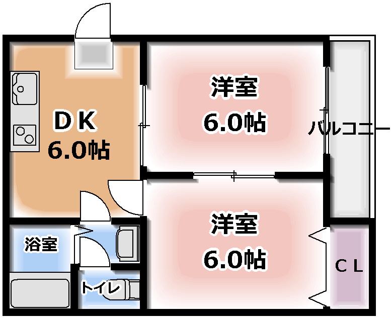 エトワルK(2DK/4階)の間取り写真