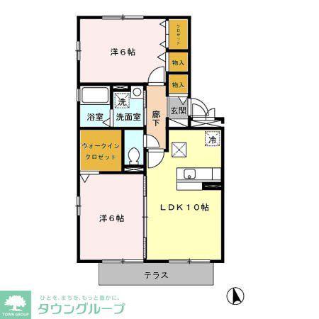 ベルジュノー是政(2LDK/1階)の間取り写真
