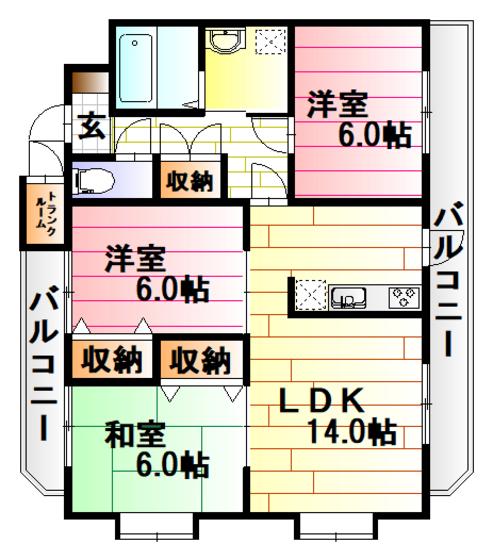 サンテラス根石(3LDK/4階)の間取り写真