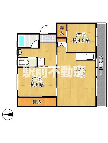 ビレッジハウス大牟田1号棟(2LDK/4階)の間取り写真