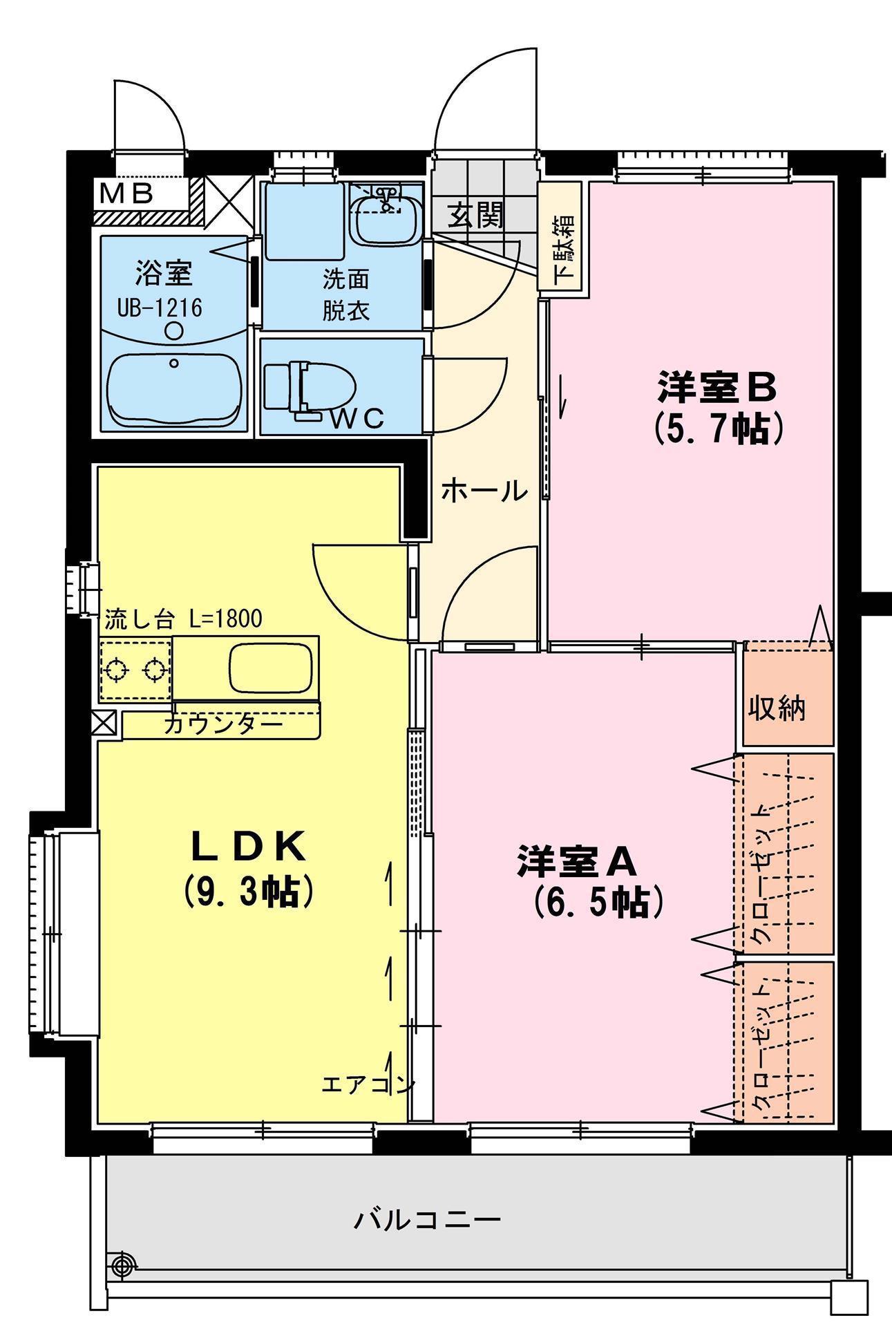 グランデュオ・日向(2LDK/1階)の間取り写真