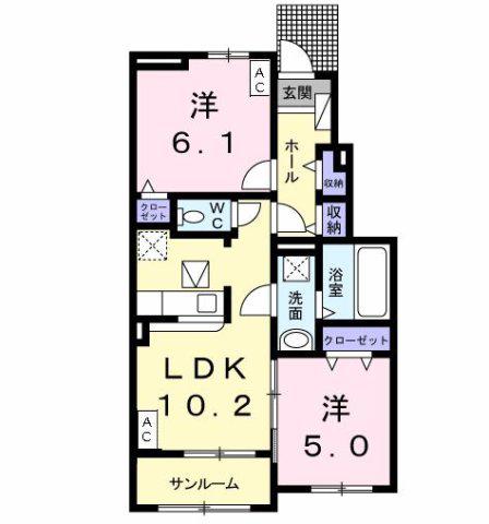 サンハイツ前畑(2LDK/1階)の間取り写真