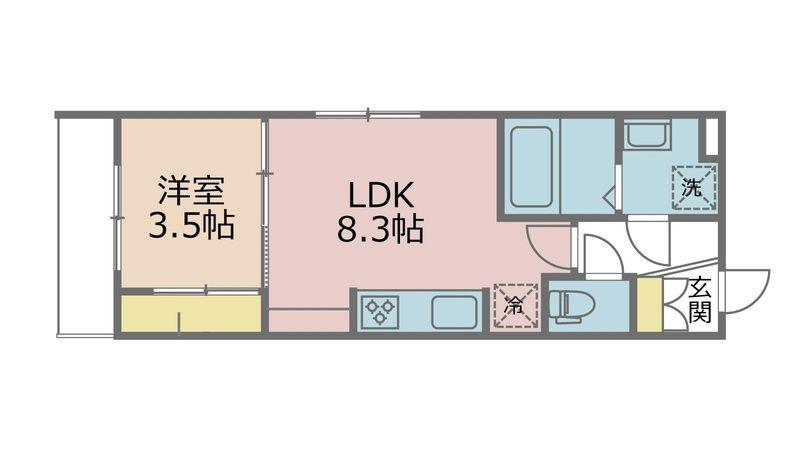 パームコテージ17番館(1LDK/2階)の間取り写真