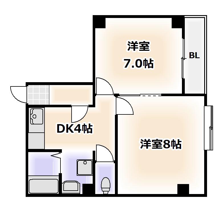 ラパンジール大国5(2DK/5階)の間取り写真