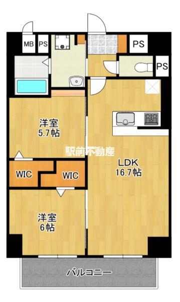 博多グランドレジデンス(2LDK/12階)の間取り写真