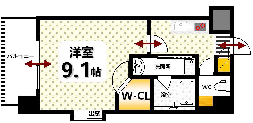 エイトバレー大手町パークレジデンス(1K/7階)の間取り写真