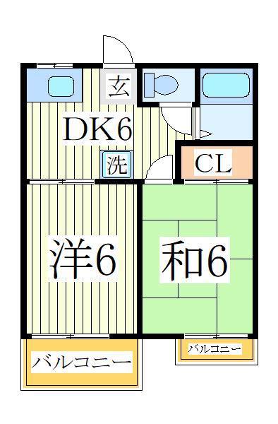 ファミーユ北柏B棟(2DK/1階)の間取り写真