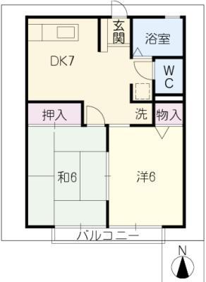 ベルメゾンB棟(2DK/2階)の間取り写真