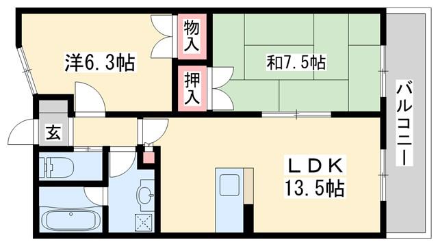 東加古川ミオ(2LDK/2階)の間取り写真