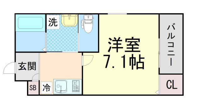 ワコーレヴィータ新神戸(1K/2階)の間取り写真